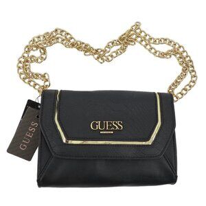 GUESS Valora Black Faux Leather Gold Chain Convertible Crossbody Belt Bag NEW